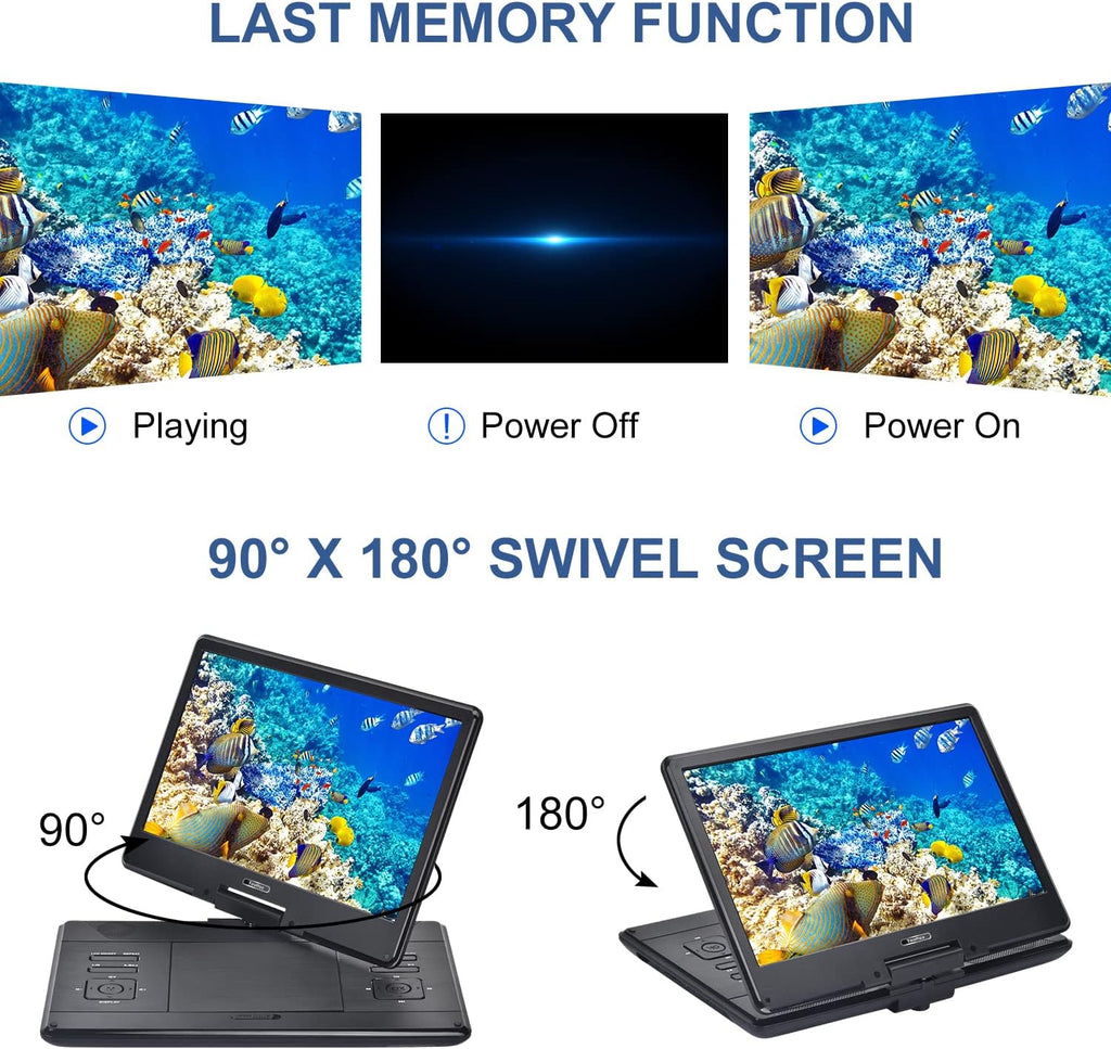 YOOHOO 16.9 Inch Portable DVD Player with 14.1 Inch Rotating Large Screen, Portable DVD Player with Rechargeable Battery for Kids Mobile Phone,Black